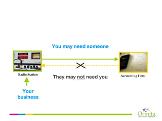 You may need someone




Radio Station
                They may not need you   Accounting Firm




  Your
business
 