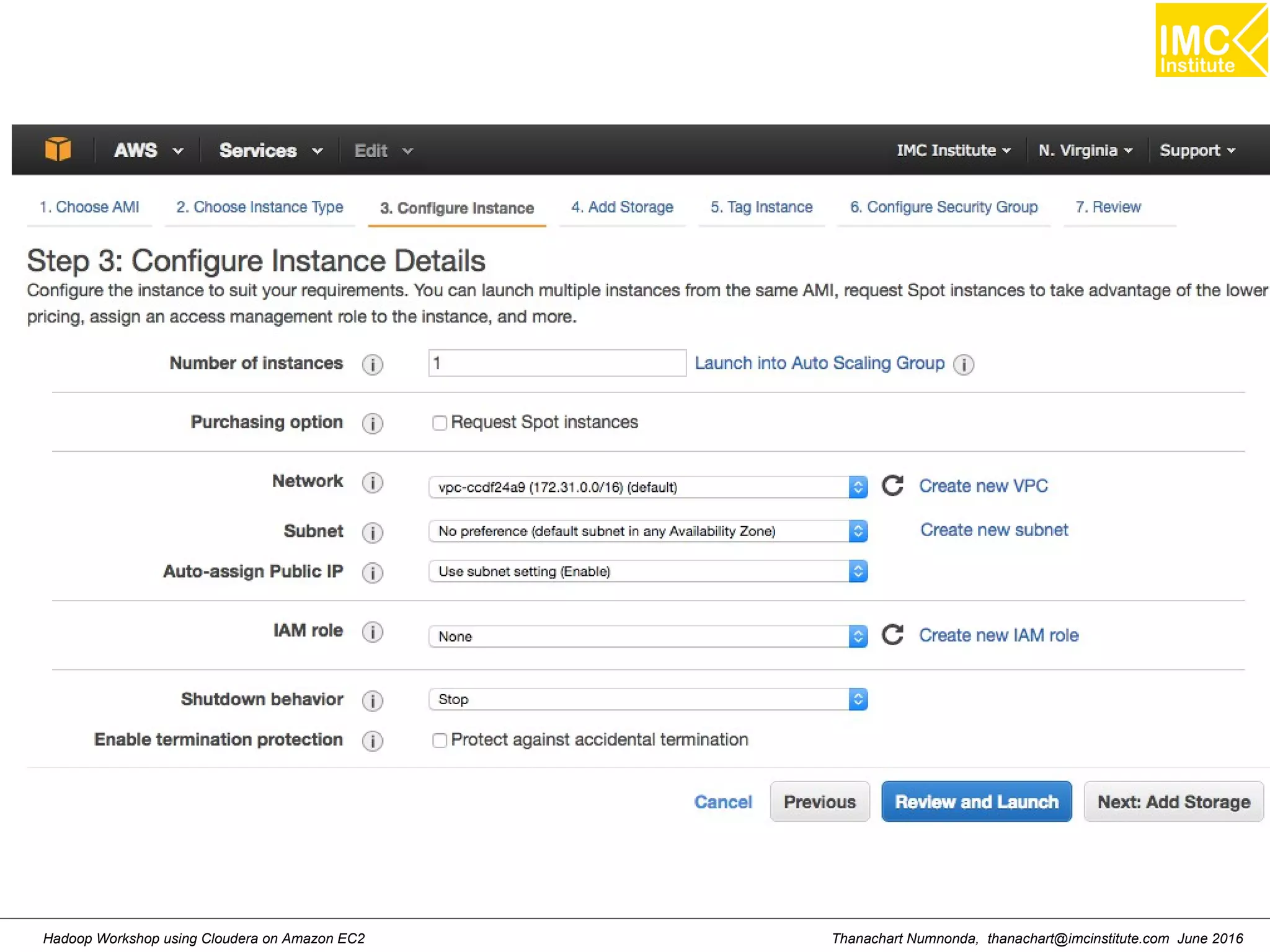 Thanachart Numnonda, thanachart@imcinstitute.com June 2016Hadoop Workshop using Cloudera on Amazon EC2 