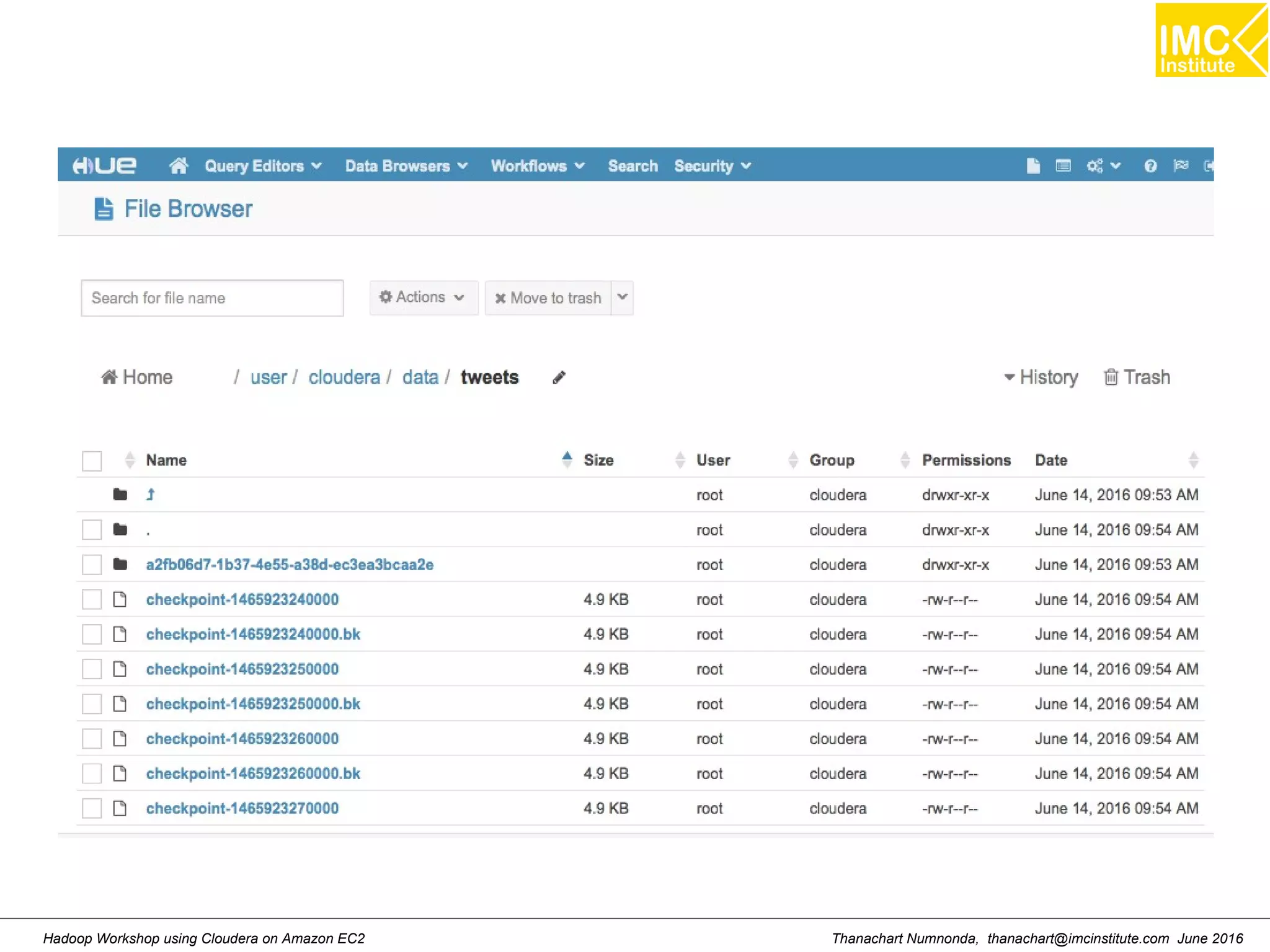 Thanachart Numnonda, thanachart@imcinstitute.com June 2016Hadoop Workshop using Cloudera on Amazon EC2 