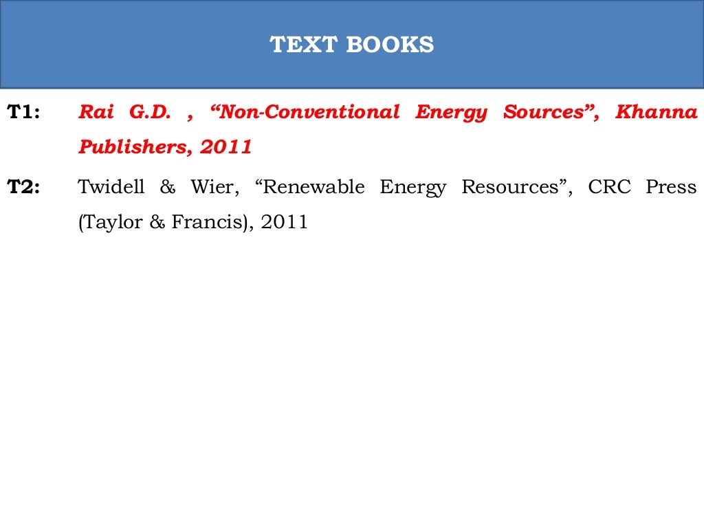 ORO551 RES Unit 1 Role And Potential Of New And Renewable Source
