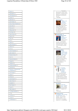 Lágrima Psicodélica: O Rock Que O Pariu 1985                                              Page 25 of 105




                                                                                        *"Visionary"*,
   Karma (1)
                                                                          faz jus ao seu criador *Frank
                                                                          Bornemann *, que sem dúvida
   Karmakanic (1)
                                                                          alguma é um visionário que
   Karmanghia 64 (1)                                                      está sempre muito além de
                                                                          seu tem...
   Karnak (1)                                                             1 hora atrás

   Kate Bush (1)                                                          Metal Prudente
                                                                                         * Halford - Live
   Ken Hensley (3)                                                                       In Anaheim
                                                                                         (2010) (DVD) -
   Kenny Wayne Shepherd (2)                                                              Post: Paulo
                                                                                         Riomar Gênero:
   Kerry Ellis (1)
                                                                          Heavy Metal Origem: UK
                                                                          DVD-Rip 700 MB Track List:
   Kid Loco (1)
                                                                          01. Painkiller 02. Rapid Fire
   Killing Joke (14)                                                      03. Heretic 04. Resurrection
                                                                          05. Made In Hell 0...
   Kim Reed (19)                                                          2 horas atrás

   King Crimson (2)                                                       Grateful Breed - A
                                                                          Psychedelicious Corner
   King's X (2)                                                                          Cactus -
                                                                                         Rochester, NY
   Kiss (10)                                                                             XX/XX/1971 -
                                                                                         Cactus is one of
   Kix (1)
                                                                                         my old time
                                                                          favorites. I don't know the
   Klaatu (2)
                                                                          exact date for this show but it
   Klaus Schulze (1)                                                      rocks and it's SBD. *Tracks*
                                                                          01 Evil 02 Alaska 03 Sweet
   Klaxons (1)                                                            Little...
                                                                          3 horas atrás
   KLF (2)
                                                                          Arapa Rock Motor
   Koichi Hayakawa (1)                                                                  Garotas
                                                                                        Suicidas Devem
   Koko Taylor (3)                                                                      Morrer - Suicide
                                                                                        Girls Must Die -
   Kombi do Rock (17)
                                                                                        2010 - Doze
                                                                          modelos do site "Suicide
   Korn (1)
                                                                          Girls" que exibe meninas
   Kosmiche Musik (3)                                                     tatuadas em poses sensuais
                                                                          estão em uma cabana
   Kossoff (1)                                                            distante fazendo um vídeo
                                                                          quando começam a
   Kraftwerk (6)                                                          desaparece...
                                                                          3 horas atrás
   Kraldjursanstalten (1)
                                                                          T.U.B.E.
   Krautrock (6)                                                                        PJ Harvey -
                                                                                        1995-06-29 -
   Krautrock: O Renascimento
                                                                                        Roskilde,
   da Alemanha (1)
                                                                                        Denmark
                                                                                        (DVDfull aud-
   Kris Kringle (1)
                                                                          shot) - (DVDfull aud-shot)
   Kristyl (1)                                                            1gen VHS->Avid Xpress Pro-
                                                                          >Cubase->Adobe Encore
   Krokus (2)                                                             Complete Show 01. To Bring
                                                                          You My Love (Harvey) 06:18
   Kudsi Erguner (1)                                                      02. Meet Ze Monsta (Harvey)
                                                                          03:3...
   Kultur Shock (1)                                                       5 horas atrás

   Kundalini (1)
                                                                          Woodstock
                                                                                          Chris Cain -
   Kurt Cobain (1)
                                                                                          2010 - So Many
                                                                                          Miles - FONTE:
   Kyuss (1)
                                                                                          http://bandit592.
   Kães Vadius (1)                                                                        blogspot.com/
                                                                          Bandit
   L.A. Blues Authority (1)                                               7 horas atrás

   L7 (3)                                                                 Hopeless Sound
                                                                          Led Zeppelin - How The West
   La Carne (1)                                                           Was Won (2003) - Led
                                                                          Zeppelin - How The West
   La Ley (1)                                                             Was Won (2003) 1-1 LA
                                                                          Drone (0:14) 1-2 Immigrant
   La Mississippi (1)
                                                                          Song (3:41) 1-3 Heartbreaker




http://lagrimapsicodelica1.blogspot.com/2010/08/o-rock-que-o-pariu-1985.html                     30/11/2010
 