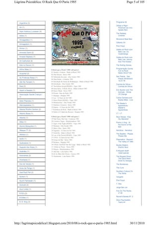 Lágrima Psicodélica: O Rock Que O Pariu 1985                                                                Page 5 of 105




                                                                                             Programa 49
   Argentina (3)
                                                                                             Ultraje a Rigor -
   Ari (1)                                                                                     Paranoid (ao vivo -
                                                                                               Splash Bar)
   Arjen Anthony Lucassen (4)
                                                                                             The Railway
   Arktis (1)                                                                                  Children

   Armageddon (1)                                                                            Reverend Beat Man
                                                                                             Gilberto Gil
   Armagedom (1)
                                                                                             Pink Floyd
   Armon (1)
                                                                                             Geléia do Rock com
   Armored Saint (2)                                                                           Beto Lee: Os
                                                                                               Gutembergs
   Arnaldo Baptista (7)                                                                      Geléia do Rock com
                                                                                               Beto Lee: Johnny
   Art Garfunkel (6)                                                                           And The Hooker...
   Arte no Escuro (1)                                                                        The Rolling Stones

   Arthur Maia (1)                                                                           Programação Quinta
                                O Rock que o Pariu!! 1985 vol3 parte 1
                                                                                               Full na Rock
                                01 Quente e Gostosa - Made in Brazil 1985                      Rádio WULP HD
   Arzachel (2)
                                02 Não Desista - Stress 1985
                                03 Submundo da carne - Alta Tensão 1985                      Sex Pistols - Sex
   As Profecias Maias (1)                                                                      Pistols Winterland
                                04 Duas Rodas - Centúrias 1985
                                05 Introdução & Faíscas & Relâmpagos - Made in Brazil 1985     14.01.78
   Ash Ra Tempel (1)
                                06 Introdução - Alta Tensão 1985                             Camisa de Vênus -
   Asia (2)                     07 The Killera Sword (DEMO) - Viper 1985                       Camisa de Vênus
                                08 Deus Salva...O Rock Alivia - Made in Brazil 1985
   Assim e Assado (1)                                                                        Eric Burdon and The
                                09 Heavy Metal - Stress 1985
                                                                                               Animals - Winds
                                10 Prisma - Raiz de Pedra 1985
   Associação Saúde Criança (                                                                  Of Change
                                11 Harpago - Harppia 1985
   1)
                                12 Luz - A Chave do Sol 1985                                 Carlos Santana and
                                13 Heavy Rock (DEMO) - Viper 1985                              Buddy Miles - Live
   Astor Piazzola (1)
                                14 Metamorfose - Alta Tensão 1985
                                                                                             The Master's
   Aterciopelados (1)           15 Sodoma e Gomorra - Stress 1985                              Apprentices -
                                16 Ímpeto - A Chave do Sol 1985                                Master's
   Atlanta Rhythm Section (2)   17 Kamikaze do Rock - Made in Brazil 1985                      Apprentices
                                18 Salém (A Cidade das Bruxas) - Harppia 1985
   Atlantic Blues (1)                                                                        L7 - L7
                                O Rock que o Pariu!! 1985 vol3 parte 2                       Raul Seixas - Krig-
   Atlantis (1)
                                19 Não Pense, Não Fale - Centúrias 1985                        Ha, Bandolo!
   Atlee (1)                    20 Cavaleiro Negro - Metalmorphose 1985
                                                                                             Pavlov´s Dog - At
                                21 Signs of the Night (DEMO) - Viper 1985
                                                                                               the Sound of the
   Atomic Mosquitos (1)         22 Paranoia - Alta Tensão 1985
                                                                                               Bell
                                23 Mate o Réu - Stress 1985
   Attaque 77 (2)               24 Segredos - A Chave do Sol 1985                            Aeroblus - Aeroblus
                                25 Godziilla - Made in Brazil 1985
   Attrition (1)                                                                             The Beatles - Please
                                26 Law of the Sword (DEMO) - Viper 1985                        Please Me
                                27 UFOS - A Chave do Sol 1985
   audio (1)                                                                                 Plasmatics - Beyond
                                28 Forças do Mal - Stress 1985
                                29 Incitatus - Harppia 1985                                    The Valley of 1984
   Audioslave (1)
                                30 O Rock And Roll Não Me Larga - Made in Brazil 1985        Muddy Waters -
   Augusto dos Anjos (1)        31 Tributo ao Prazer - Stress 1985                            Electric Mud
                                32 Hárpya - Metalmorphose 1985
   Austrália (1)                33 Ahn-han - Lulu Santos 1985                                A Muppet death
                                                                                               metal special.
                                34 Só As Mães São Felizes - Cazuza 1985
   Autoramas (2)                35 Atualmente - Lulu Santos 1985                             The Muppet Show -
                                                                                               The Devil Went
   Avantasia (1)
                                                                                               Down to Georgia
   Ave de Veludo (1)                                                                         The Bomboras

   Aviso de Perigo (1)                                                                       The Cure
                                                                                             Southern Culture On
   Axel Rudi Pell (3)
                                                                                               The Skids
   Ayreon (1)                                                                                Vangelis

   Ayumi Hamasaki (1)                                                                        Pink Floyd
                                                                                             T. Rex
   Azimuth (2)
                                                                                             Jorge Ben Jor
   Azul Limão (1)
                                                                                             Fire On The Rocks
   B 52's (2)                                                                                   nº 46
                                                                                             Revist'A Barata Nº. 2
   B-Sides (1)
                                                                                             Dexx Psychedelic
   B. B. King (3)                                                                              Tears 44




http://lagrimapsicodelica1.blogspot.com/2010/08/o-rock-que-o-pariu-1985.html                                    30/11/2010
 