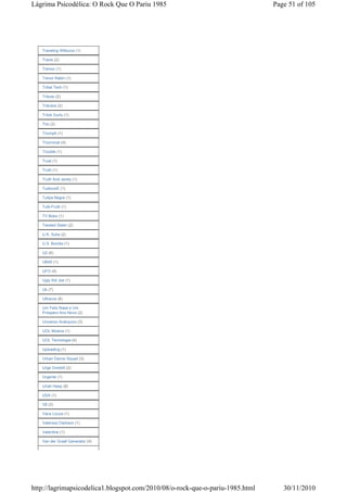 Lágrima Psicodélica: O Rock Que O Pariu 1985                                   Page 51 of 105




   Traveling Wilburys (1)

   Travis (2)

   Tremor (1)

   Trevor Rabin (1)

   Tribal Tech (1)

   Tributo (2)

   Tributos (2)

   Trilok Gurtu (1)

   Trio (2)

   Triumph (1)

   Triumvirat (4)

   Trouble (1)

   Trust (1)

   Truth (1)

   Truth And Janey (1)

   TudocorE (1)

   Tulipa Negra (1)

   Tutti-Frutti (1)

   TV Bobo (1)

   Twisted Sister (2)

   U.K. Subs (2)

   U.S. Bombs (1)

   U2 (6)

   UB40 (1)

   UFO (4)

   Ugly Kid Joe (1)

   Uk (7)

   Ultravox (6)

   Um Feliz Natal e Um
   Próspero Ano Novo (2)

   Universo Anárquico (3)

   UOL Música (1)

   UOL Tecnologia (4)

   Uploading (1)

   Urban Dance Squad (3)

   Urge Overkill (2)

   Urgente (1)

   Uriah Heep (8)

   USA (1)

   V8 (2)

   Vaca Louca (1)

   Valensia Clarkson (1)

   Valentine (1)

   Van der Graaf Generator (4)




http://lagrimapsicodelica1.blogspot.com/2010/08/o-rock-que-o-pariu-1985.html      30/11/2010
 
