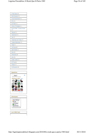 Lágrima Psicodélica: O Rock Que O Pariu 1985                                   Page 54 of 105




   X-Ray Spex (2)

   Xhol Caravan (1)

   Xmal Deutschland (1)

   XTC (1)

   Xul Solar (1)

   Xutos e Pontapés (1)

   Xuxa e Pelé - O amor é lindo
   (1)

   Yakuza (1)

   Yellowman (1)

   Yes (7)

   Yesterday and Today (1)

   Yngwie Malmsteen (1)

   Yoga (1)

   YouTube (8)

   Zakk Wylde (1)

   Zara (2)

   Zaratustra (5)

   Zero (2)

   Zezão Castro (1)

   ZZ Top (6)

   Zzebra (1)

   Zé Ramalho (6)



   Seguidores

        Seguir
    Google Friend Connect

    Seguidores (230) Mais »




    Já é um membro?Fazer login




   Informações




   Live Traffic Feed




http://lagrimapsicodelica1.blogspot.com/2010/08/o-rock-que-o-pariu-1985.html      30/11/2010
 