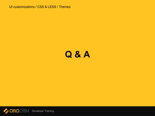 Developer Training
Q & A
UI customizations / CSS & LESS / Themes
 