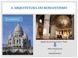 A ARQUITETURA DO ROMANTISMO
Ecletismo
Igreja do Sacré-Coeur, Paris
Neoclassicismo
+
Neobizantino
 