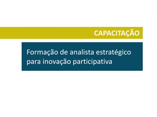 CAPACITAÇÃO
Formação de analista estratégico
para inovação participativa
 