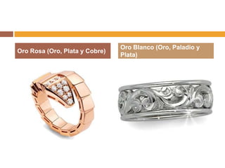Oro Blanco (Oro, Paladio y
Oro Rosa (Oro, Plata y Cobre)
                                Plata)
 