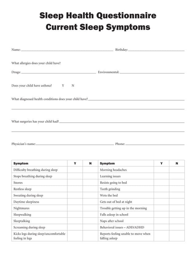 O'rourke sleep health questionnaire PDF