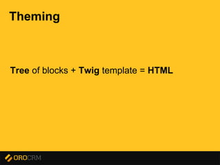 Presentation title here
Theming
Tree of blocks + Twig template = HTML
 