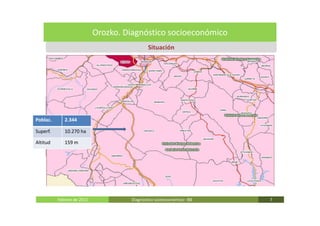 Orozko. Diagnóstico socioeconómico
                                             Situación




Poblac.      2.344

Superf.      10.270 ha

Altitud      159 m




          Febrero de 2011            Diagnóstico socieoconómico- IBE   7
 