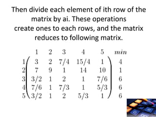 Operations research : Assignment problem (One's method) presentation | PPT
