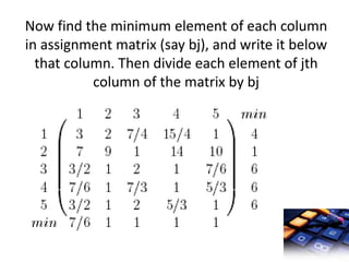 Operations research : Assignment problem (One's method) presentation | PPT