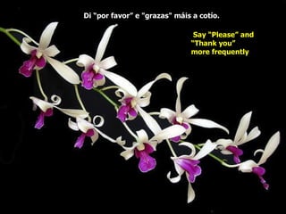 Di “por favor” e "grazas" máis a cotío.  Say “Please” and “Thank you”  more frequently  