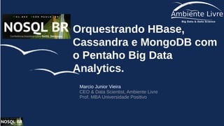 Orquestrando HBase,
Cassandra e MongoDB com
o Pentaho Big Data
Analytics.
Marcio Junior Vieira
CEO & Data Scientist, Ambiente Livre
Prof. MBA Universidade Positivo
 