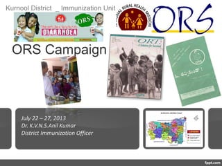 ORS Campaign
July 22 – 27, 2013
Dr. K.V.N.S.Anil Kumar
District Immunization Officer
Kurnool District _ Immunization Unit
KURNOOL
 