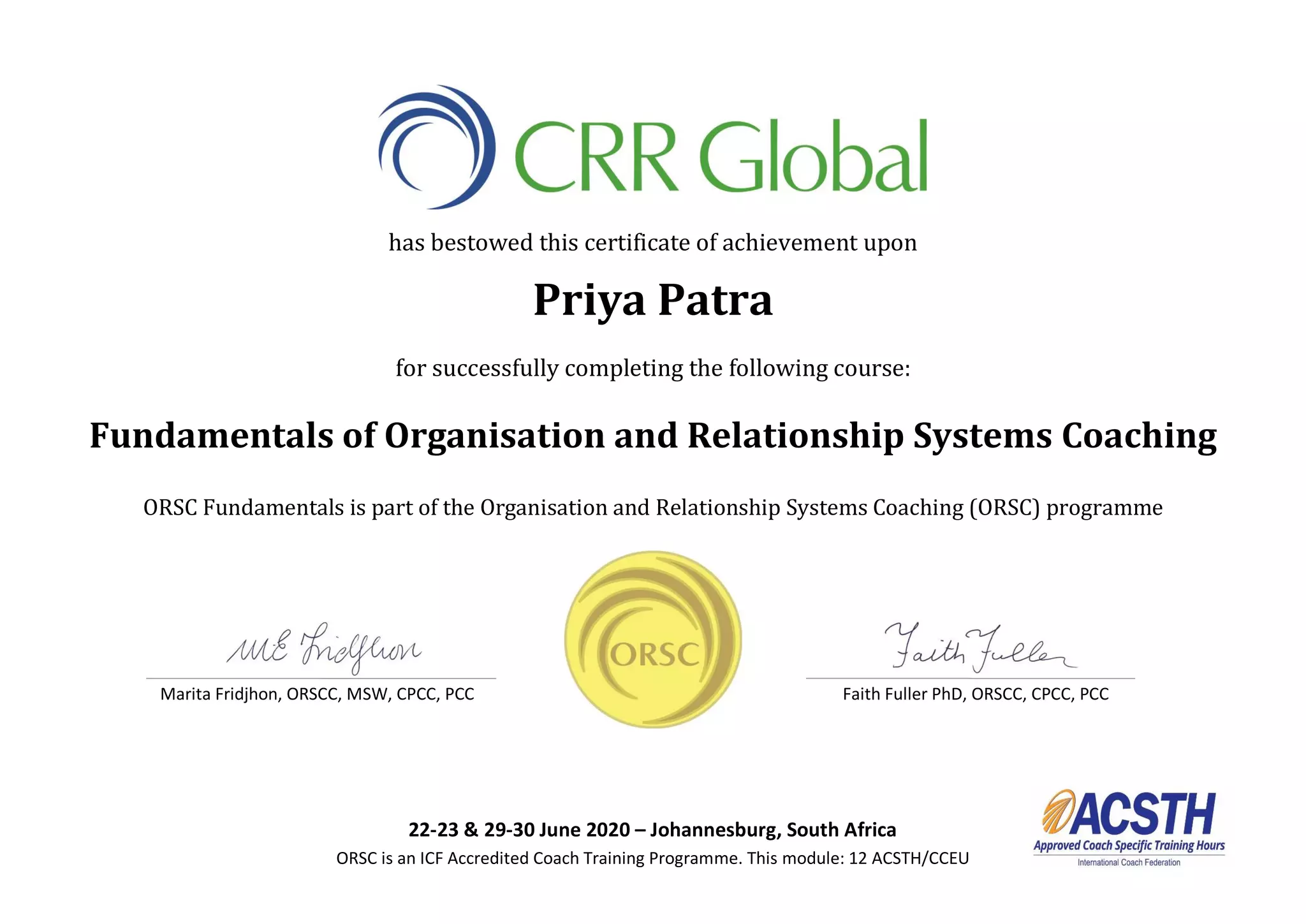 ORSC fundamentals Certificate PDF
