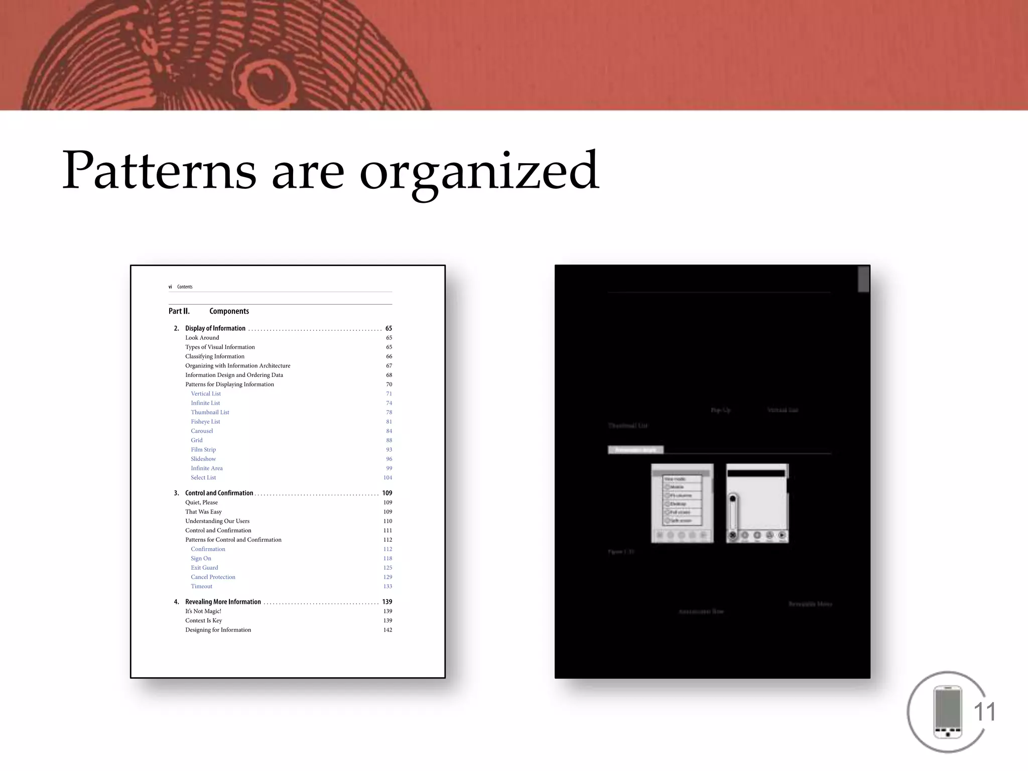 Patterns are organized




                         11
 