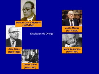 María Zambrano
(1904-1991)
José Gaos
(1900-1969)
Xavier Zubiri
(1898-1983)
Julián Marías
(1914-2005)
Manuel García Morente
(1886-1942)
Discípulos de Ortega
 
