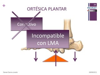 +                                                29

                        ORTÉSICA PLANTAR


                   Correctivo

                          Incompatible
                            con LMA



Daniel García Jurado                       28/09/2012
 