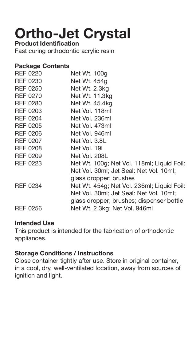 Ortho Jet Crystal Lang Dental Manufacturing, Co.