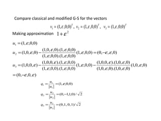 Compare classical and modified G-S for the vectors Making approximation  