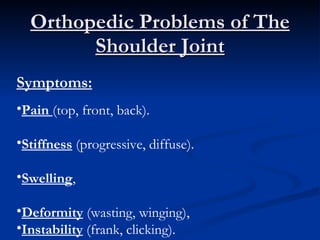 Orthopedic Problems of The Shoulder Joint ,[object Object],[object Object],[object Object],[object Object],[object Object],[object Object]