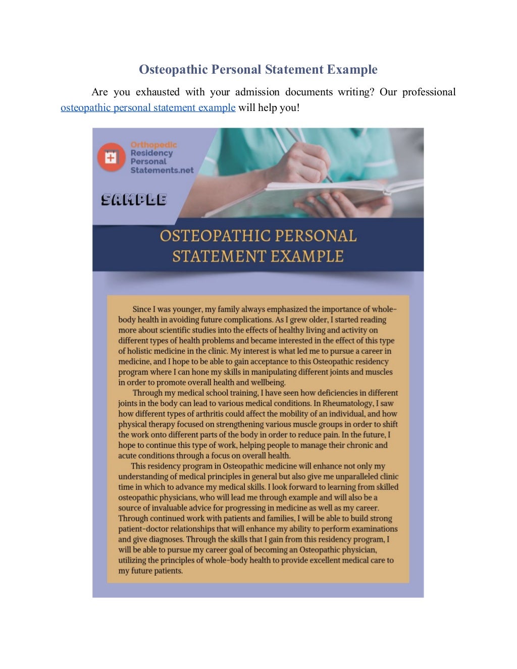 personal statement examples residency orthopedics