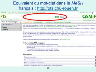 Équivalent du mot-clef dans le MeSH
  français : http://pts.chu-rouen.fr




                 20
 