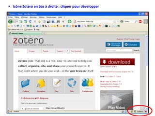  Icône Zotero en bas à droite : cliquer pour développer
 