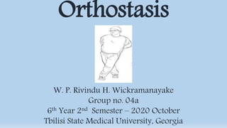 W. P. Rivindu H. Wickramanayake
Group no. 04a
6th Year 2nd Semester – 2020 October
Tbilisi State Medical University, Georgia
Orthostasis
 
