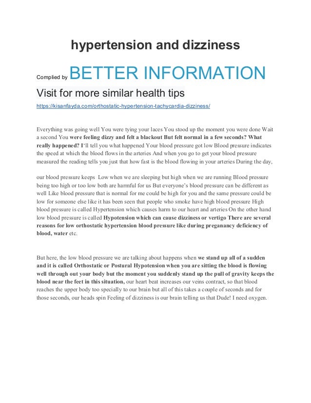 orthostatic hypertension dizziness and tachycardia pots