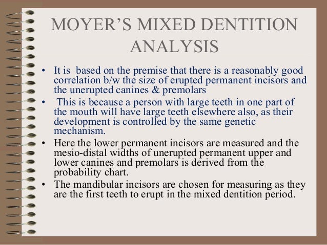 orthodontic study model analysis moyers mixed dentition analysis chart