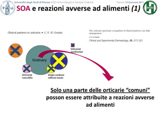 Università degli Studi di Firenze SOD Immunologia e Terapie Cellulari             	           Firenze 15 Gennaio 2011SOA e reazioni avverse ad alimenti (1)                                           Solo una parte delle orticarie “comuni” posson essere attribuite a reazioni avverse ad alimenti