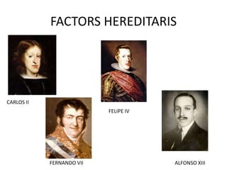 FACTORS HEREDITARISCARLOS IIFELIPE IVFERNANDO VIIALFONSO XIII