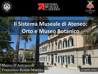 Il Sistema Museale di Ateneo:
Orto e Museo Botanico
Marco D’Antraccoli
Francesco Roma-Marzio 30 aprile 2020
 
