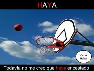 HAYA

Verbo
Haber

Todavía no me creo que haya encestado

 