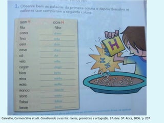 Carvalho, Carmen Silva et alli. Construindo a escrita: textos, gramática e ortografia. 1ª série. SP. Atica, 2006.´p. 207
 