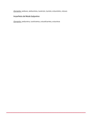 MANUAL DE REGLAS ORTOGRÁFICAS
Ejemplos: anduve, anduvimos, tuvieron, tuviste, estuvisteis, estuvo
Imperfecto del Modo Subjuntivo
Ejemplos: anduviera, tuviéramos, estuviésemos, estuviese
 