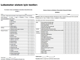 Lokomotor sistem için testler:
 
