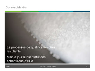 Orbite © TSX: ORT OTCQX: EORBF
TSX: ORT OTCQX: EORBF
Commercialisation
12
Le processus de qualification chez
les clients
Mise à jour sur le statut des
échantillons d’HPA
 