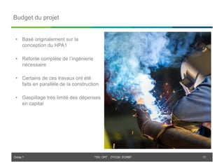 Orbite © TSX: ORT OTCQX: EORBF
Budget du projet
17
• Basé originalement sur la
conception du HPA1
• Refonte complète de l’ingénierie
nécessaire
• Certains de ces travaux ont été
faits en parallèle de la construction
• Gaspillage très limité des dépenses
en capital
 