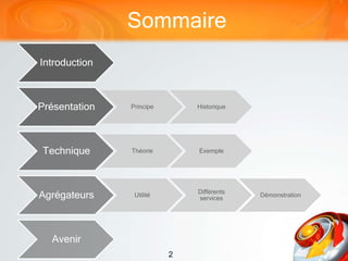 2
Sommaire
Introduction
Présentation Principe Historique
Technique Théorie Exemple
Agrégateurs Utilité
Différents
services
Démonstration
Avenir
 