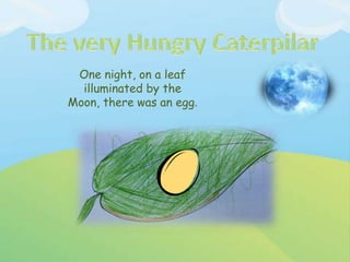 One night, on a leaf
illuminated by the
Moon, there was an egg.
 
