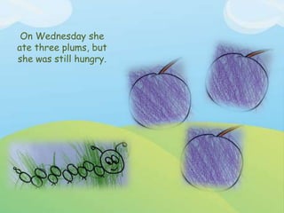 On Wednesday she
ate three plums, but
she was still hungry.
 