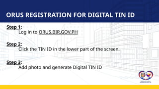 ORUS REGISTRATION (TIN, ID, NBR) tutorial on how to use ORUS | PPTX
