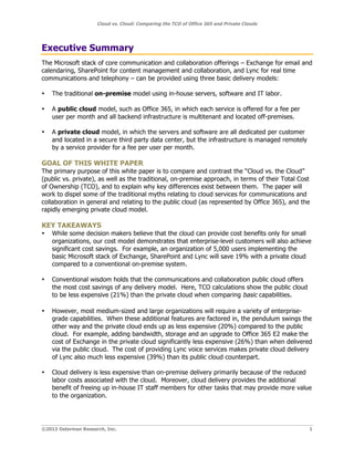 Cloud vs. Cloud: Comparing the TCO of Office 365 and Private Clouds | PDF