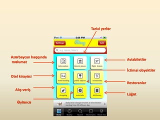 Tarixi yerlər




Azərbaycan haqqında
                                      Aviabiletlər
məlumat

                                      İctimai obyektlər
Otel kirayəsi
                                      Restoranlar
  Alış-veriş
                                      Lüğət

   Əyləncə
 