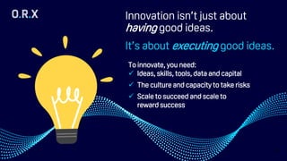 Public
Innovation isn’t just about
having good ideas.
It’s about executing good ideas.
4
To innovate, you need:
✓ Ideas, s...