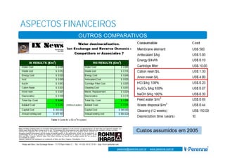 www.perenne.com.br
perenne@perenne.com.br - www.perenne.com.br
ASPECTOS FINANCEIROS
OUTROS COMPARATIVOS
Custos assumidos em 2005
 